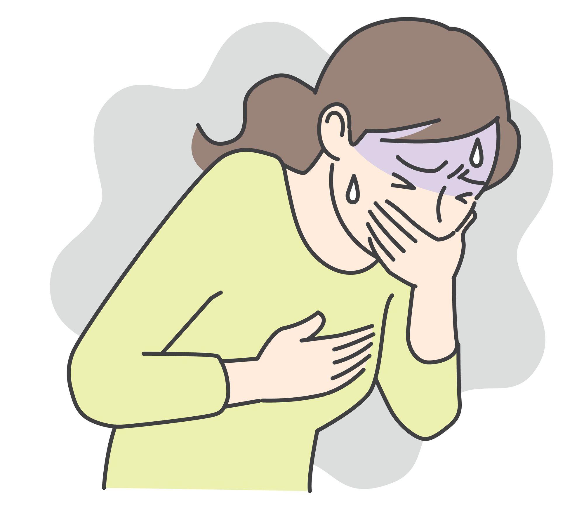 吐き気をもよおす女性　イラスト