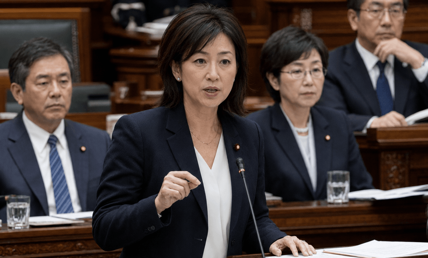 議会で質問する女性政治家