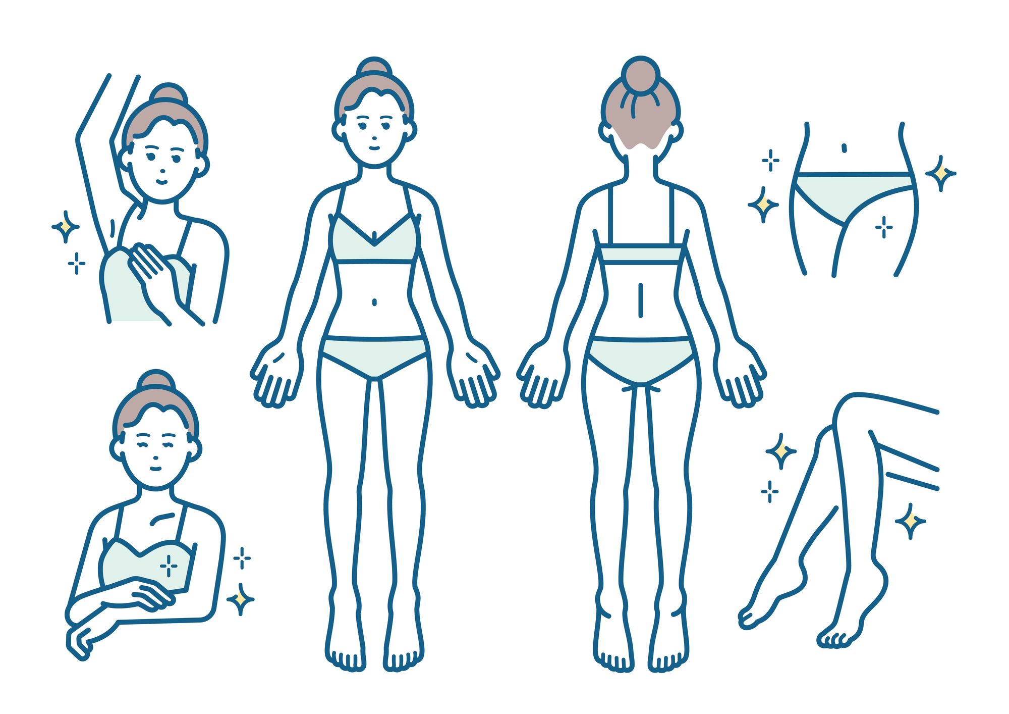 ワキや足、腕、デリケートゾーンを脱毛した女性のイラスト