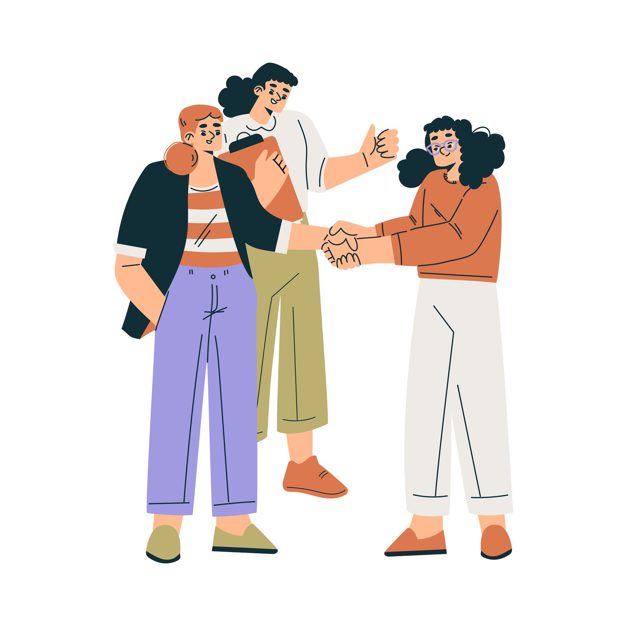 友達と握手をするティーンエイジャーのイラスト