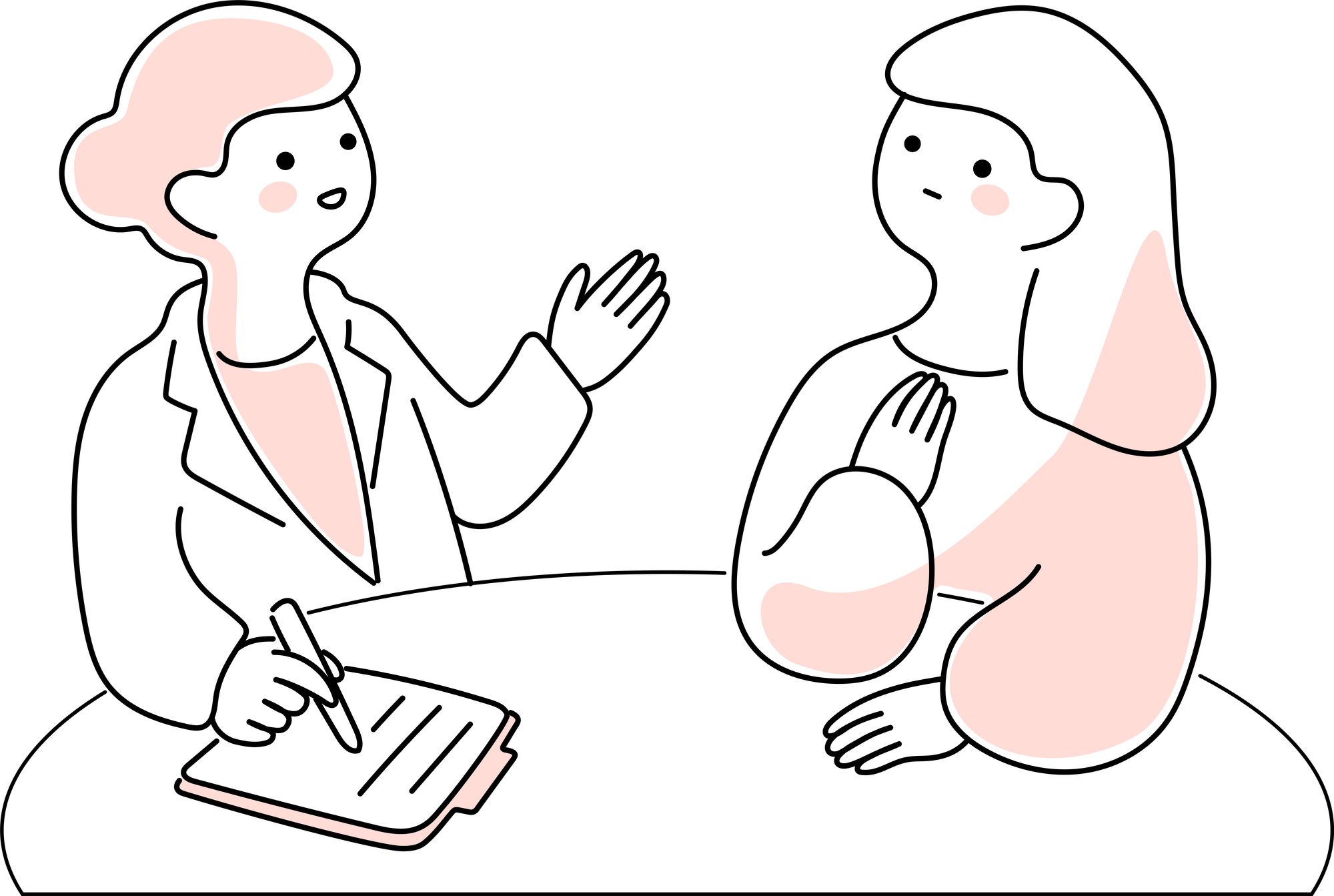 医師と相談する女性のイラスト