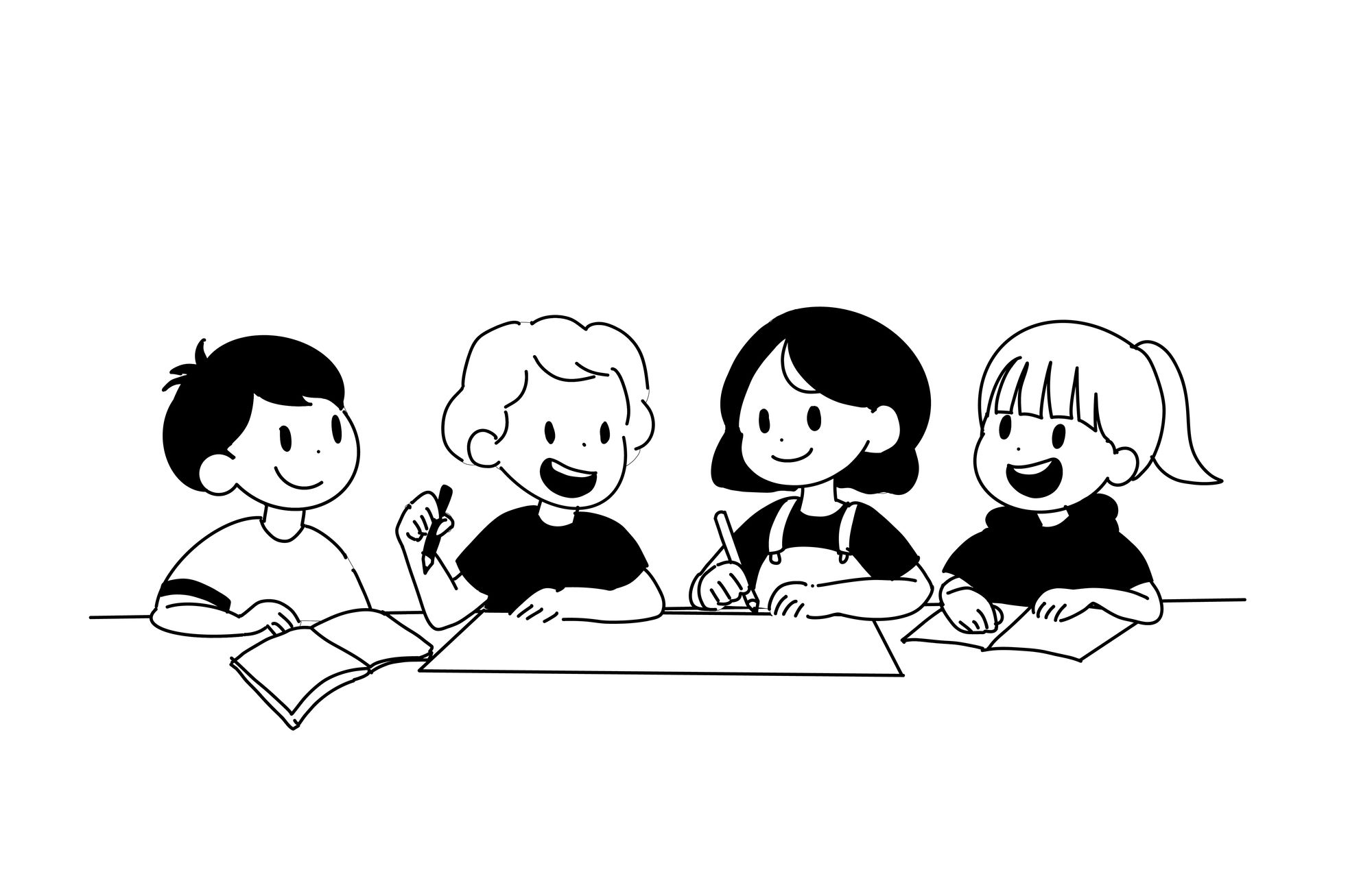 笑顔で勉強し合う子供たち