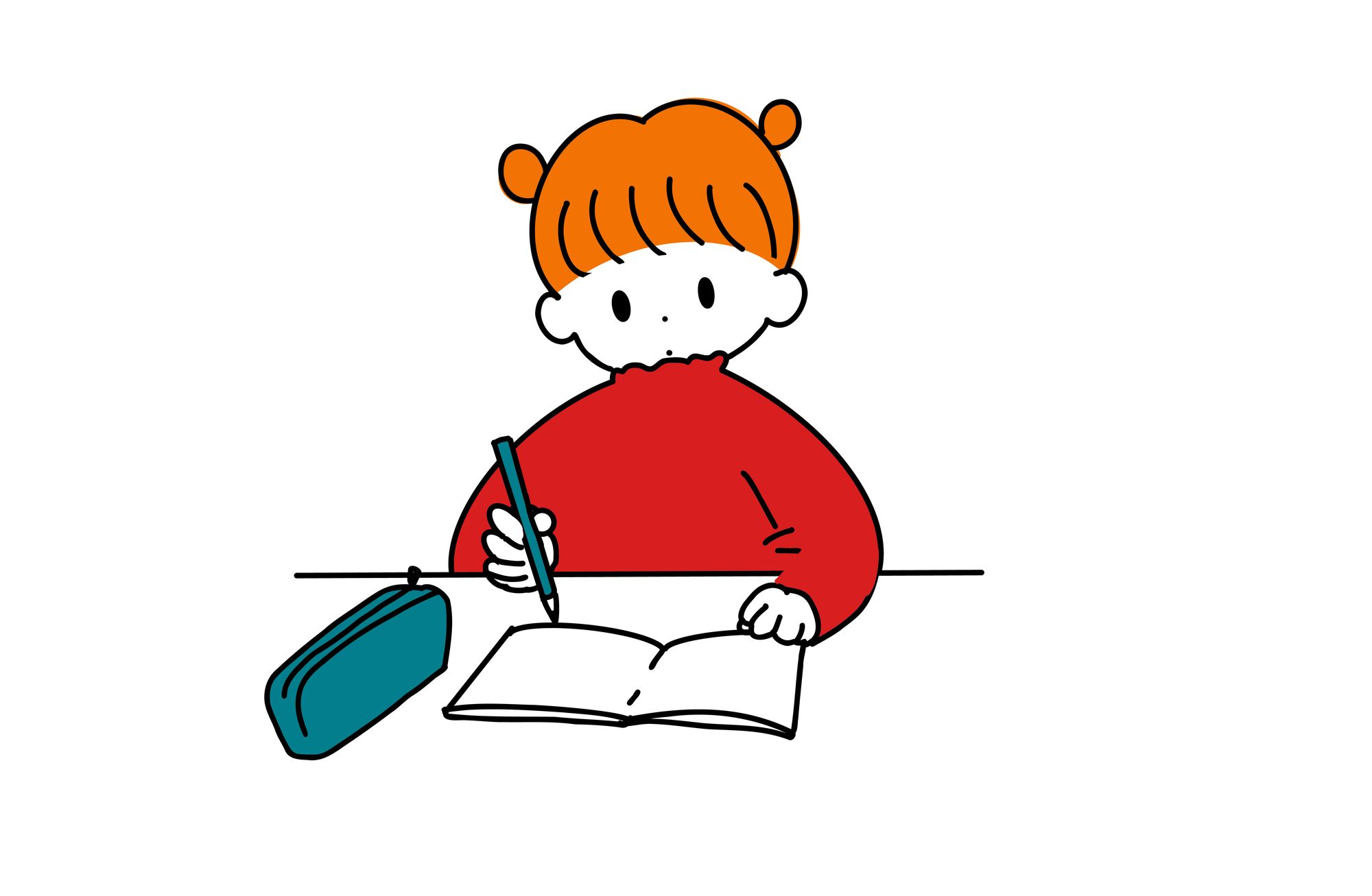 勉強する赤い服を着た女の子のイラスト